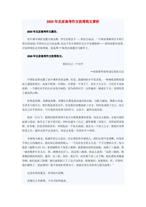 北京市2020年高考语文 作文优秀范文赏析素材