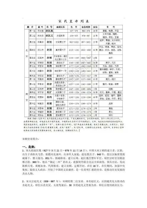 宋朝历代皇帝