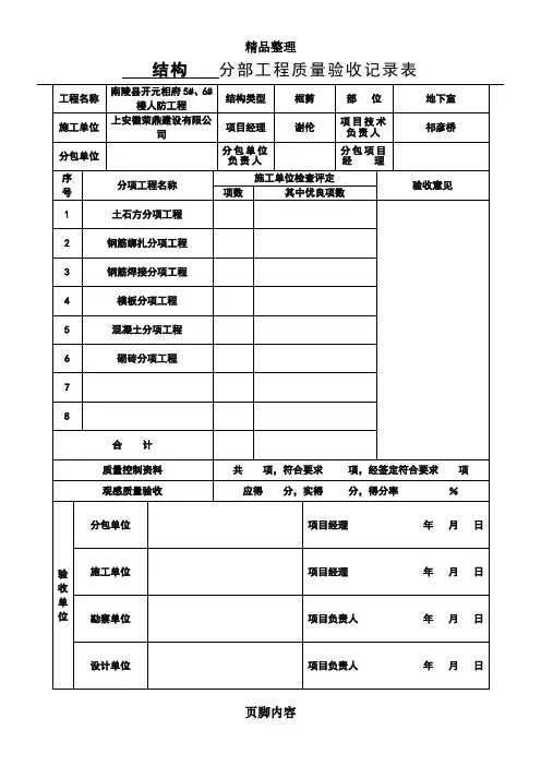 人防分部工程质量验收记录表