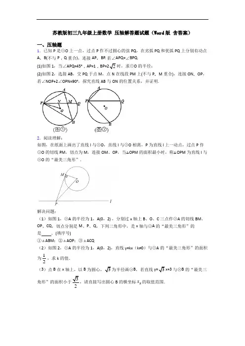 苏教版初三九年级上册数学 压轴解答题试题(Word版 含答案)