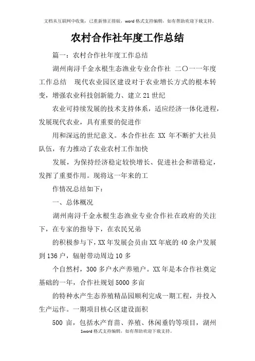 农村合作社年度工作总结