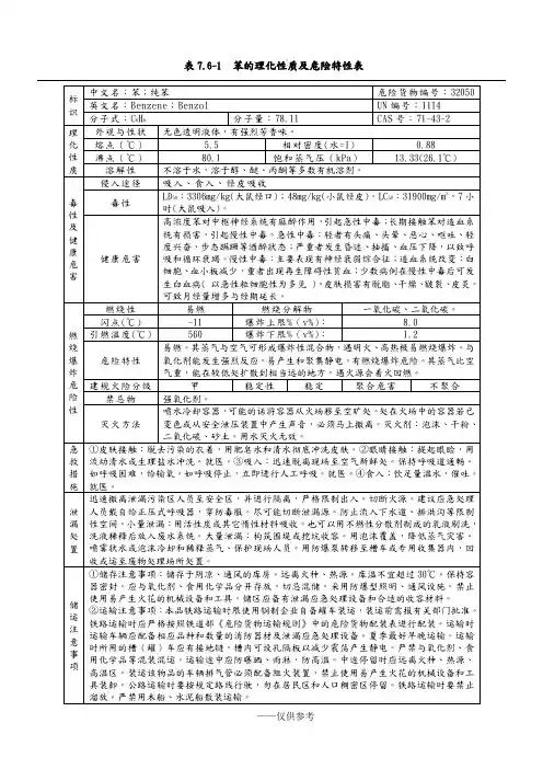 危险化学品理化性质及危险特性表