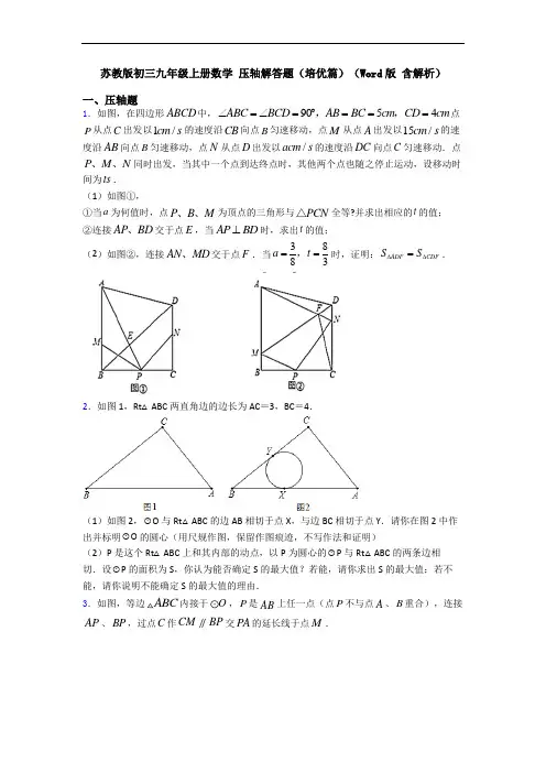 苏教版初三九年级上册数学 压轴解答题(培优篇)(Word版 含解析)