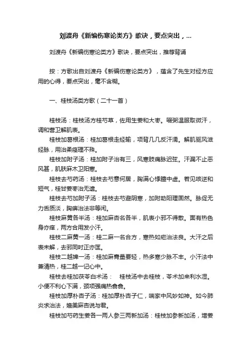 刘渡舟《新编伤寒论类方》歌诀，要点突出，...