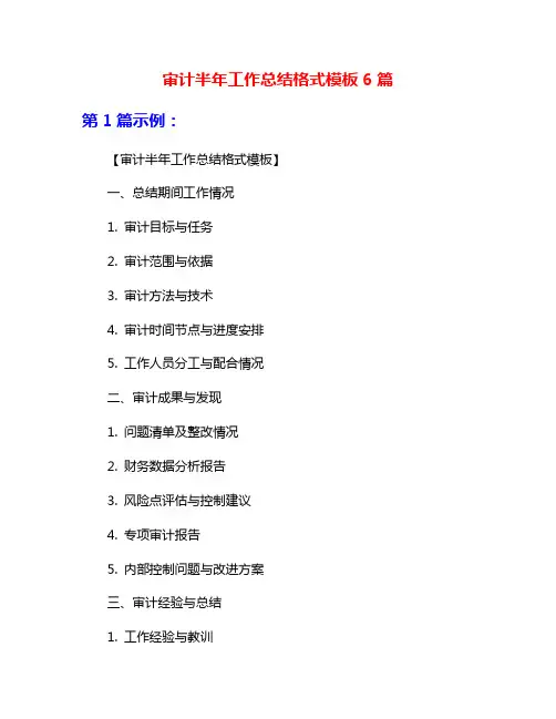 审计半年工作总结格式模板6篇