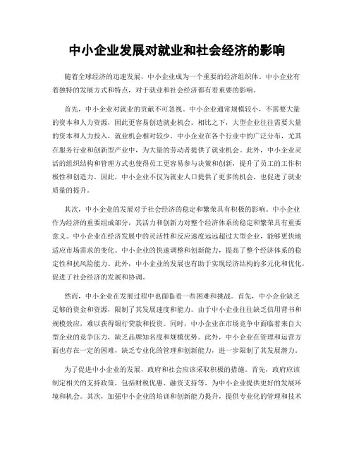中小企业发展对就业和社会经济的影响
