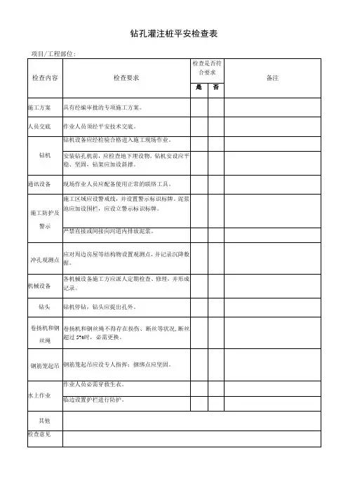 钻孔灌注桩安全检查表
