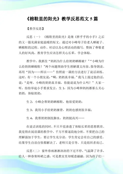 《棉鞋里的阳光》教学反思范文5篇.doc