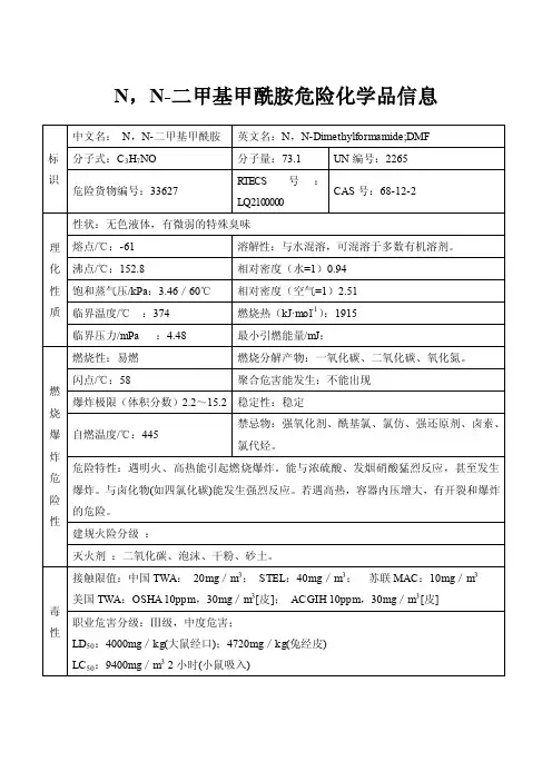 N，N-二甲基甲酰胺危险化学品信息