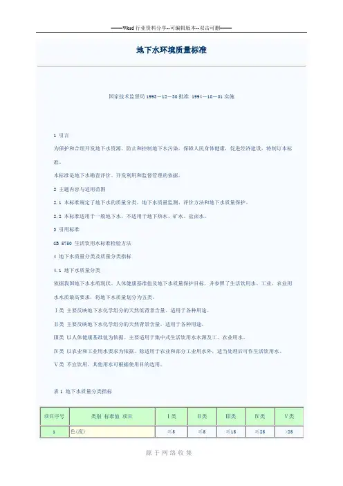 地下水环境质量标准