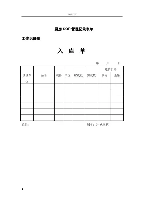 厨房SOP管理记录表单