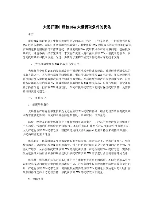 大肠杆菌中质粒DNA大量提取条件的优化