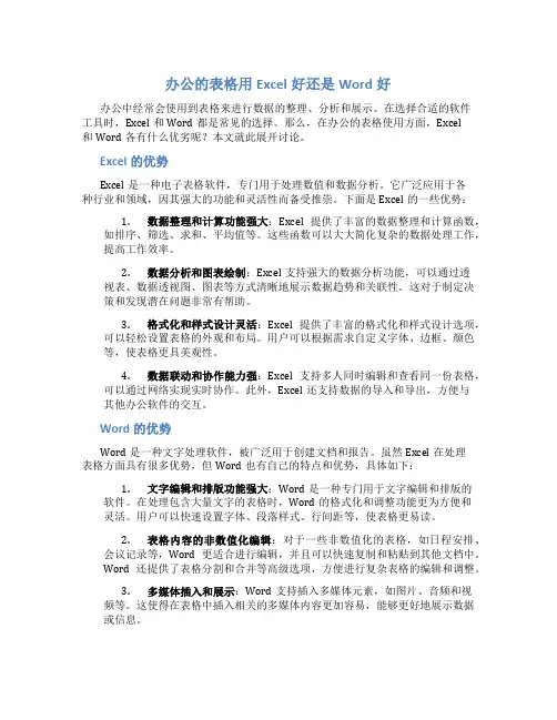 办公的表格用excel好还是word好
