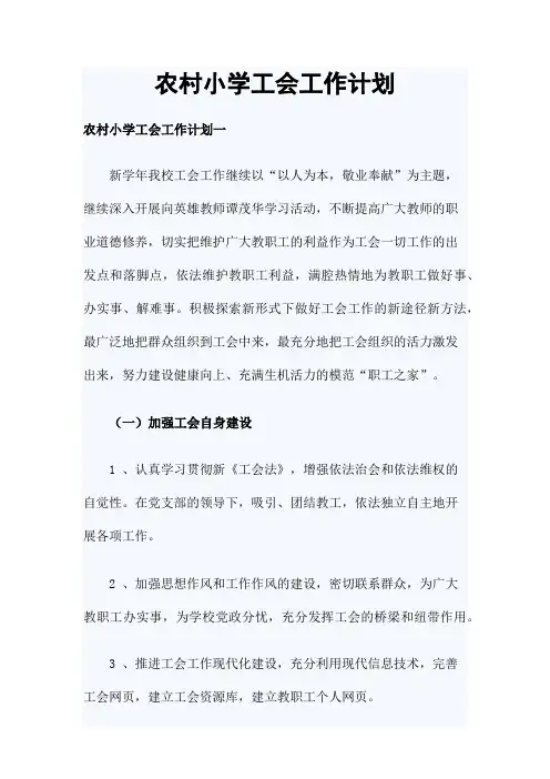 农村小学工会工作计划