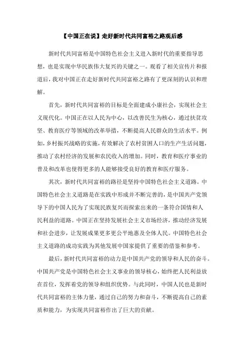 【中国正在说】走好新时代共同富裕之路观后感