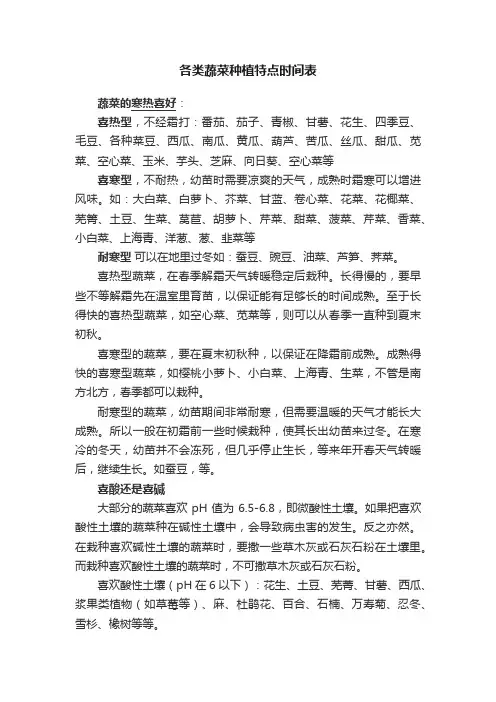 各类蔬菜种植特点时间表