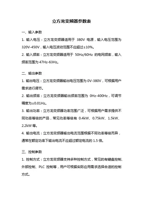 立方龙变频器参数表