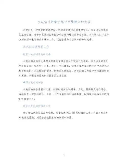 水电站日常维护运行及故障分析处理