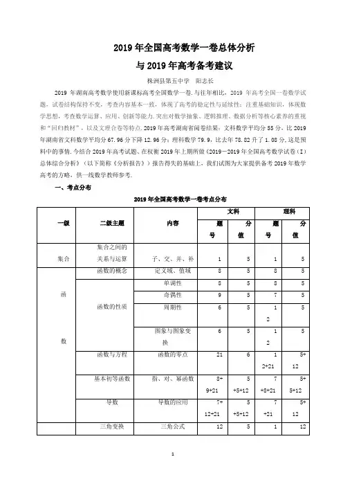 2019年全国高考数学一卷总体分析