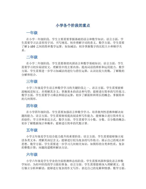 小学各个阶段的重点