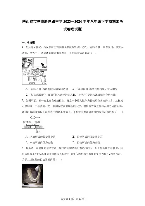 陕西省宝鸡市新建路中学2023-2024学年八年级下学期期末考试物理试题