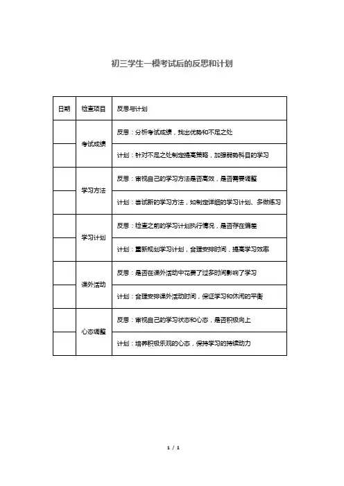 初三学生一模考试后的反思和计划
