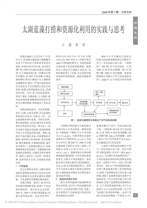 太湖蓝藻打捞和资源化利用的实践与思考