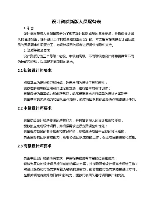 设计资质新版人员配备表