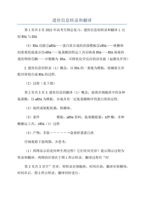 遗传信息转录和翻译