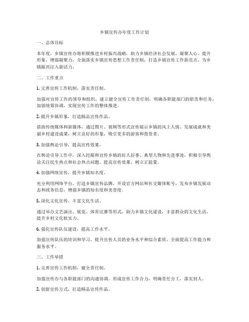 乡镇宣传办年度工作计划