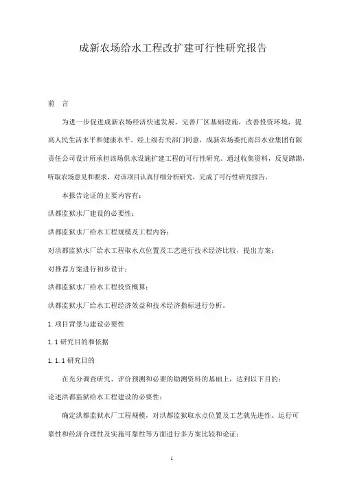 成新农场给水工程扩改建可行性研究报告
