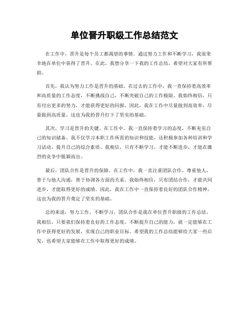 单位晋升职级工作总结范文