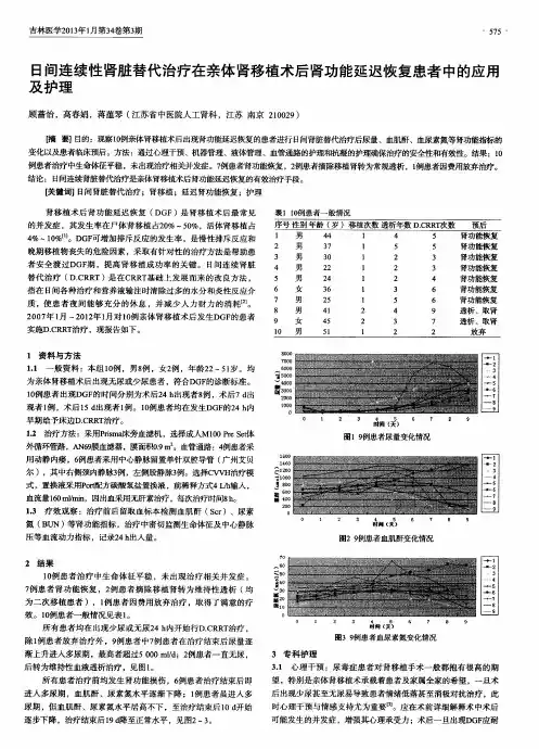 日间连续性肾脏替代治疗在亲体肾移植术后肾功能延迟恢复患者中的应用及护理