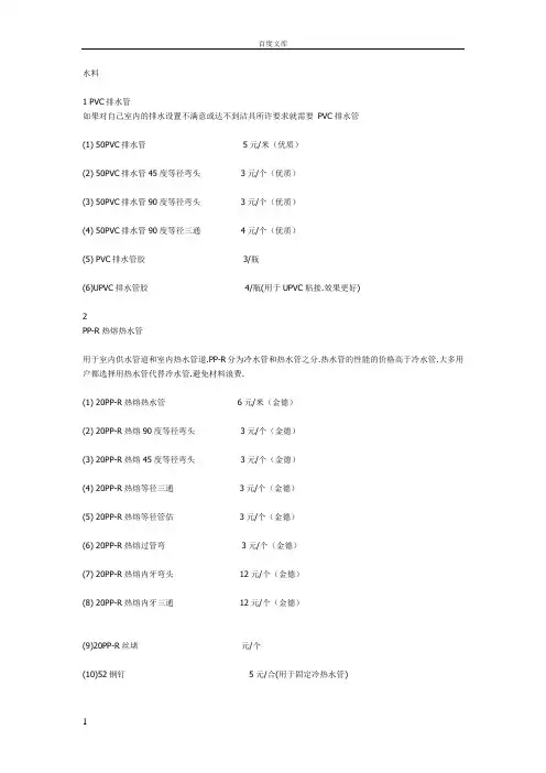 家装常用水电材料明细表1