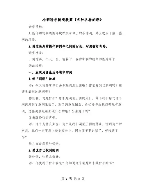 小班科学游戏教案《各种各样的洞》（二篇）