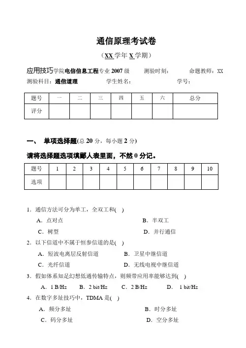 通信原理考试卷