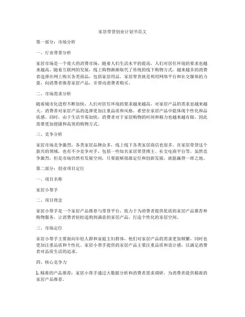 家居带货创业计划书范文