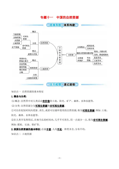 2025年人教版中考地理总复习专题十一中国的自然资源