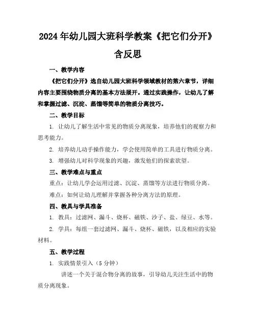 2024年幼儿园大班科学教案《把它们分开》含反思