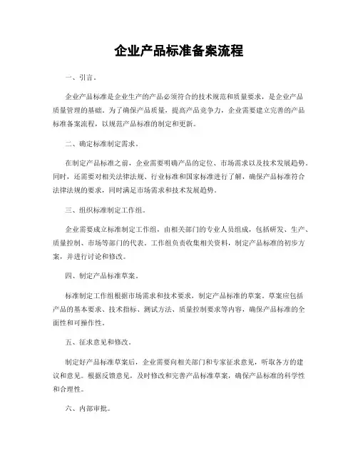 企业产品标准备案流程