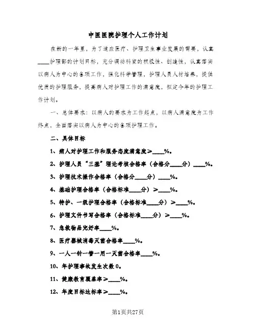 2024年中医医院护理个人工作计划（6篇）