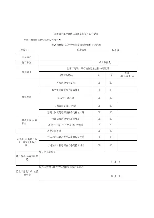 园林绿化工程种植土壤质量验收检查评定表