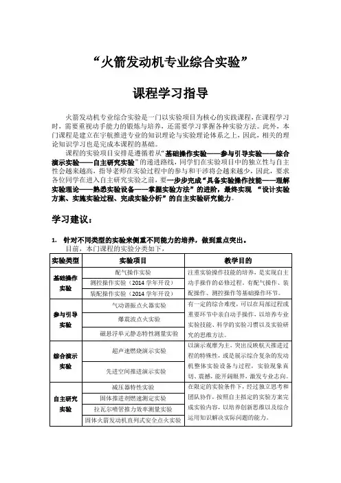 “火箭发动机专业综合实验”课程学习指导