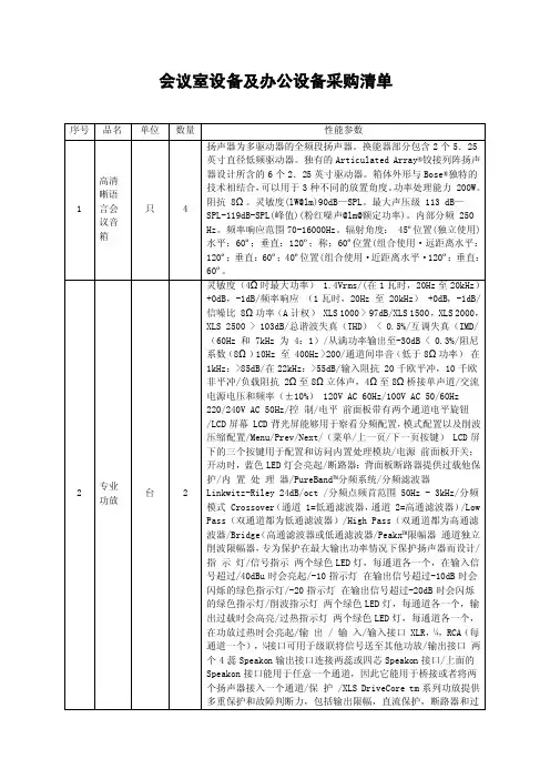 会议室设备及办公设备采购清单