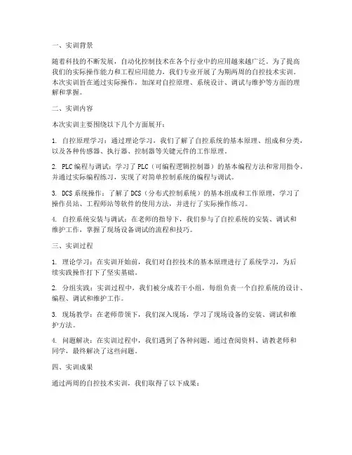 自控技术实训总结报告范文