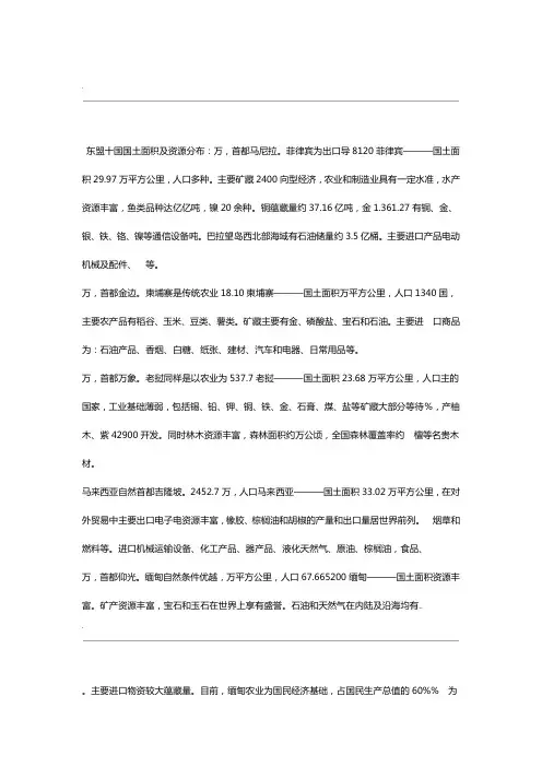 东盟十国经济发展状况