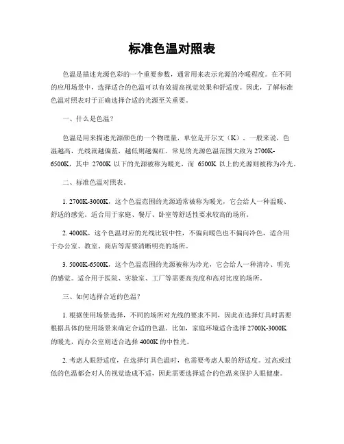 标准色温对照表