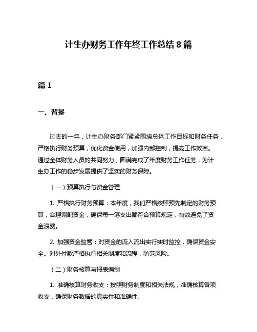 计生办财务工作年终工作总结8篇
