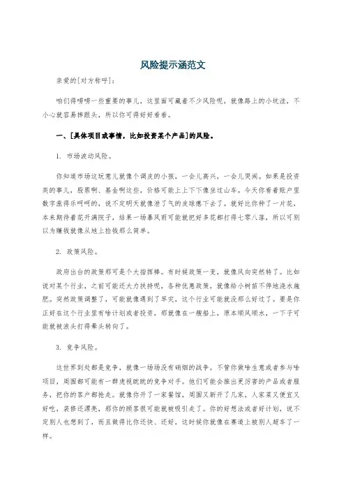 风险提示涵范文