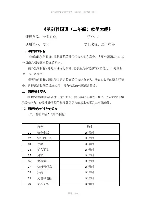 基础韩国语教学大纲